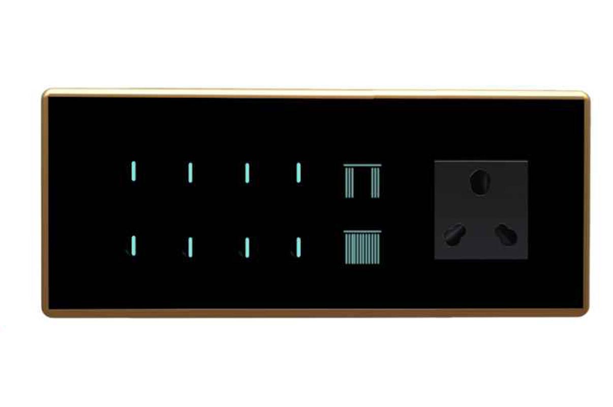 Full Glass Touch 4 Switch (1-25A) 1 Fan 1 Curtain 1 Socket (1-10A)